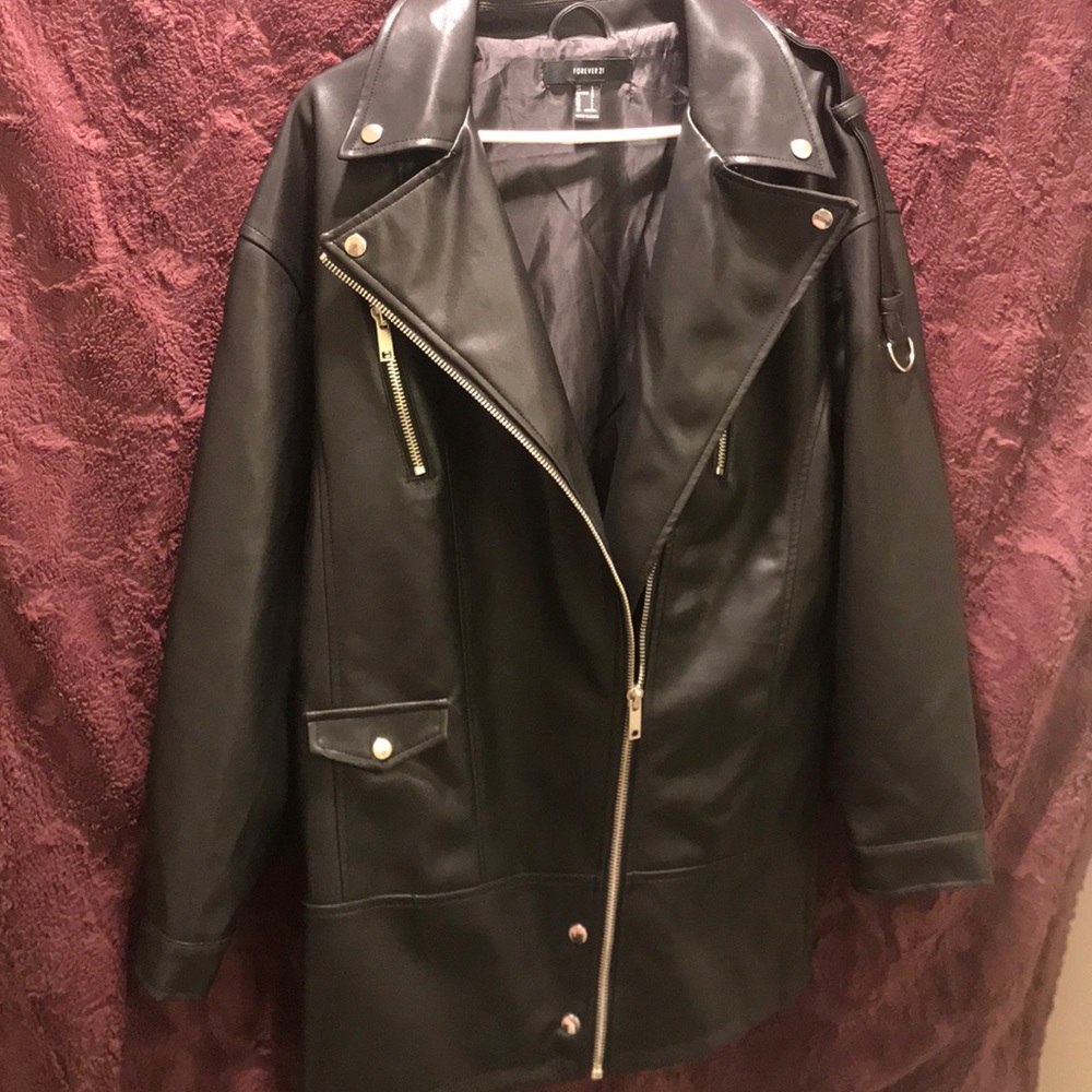 Black long leather jacket